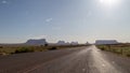 View of Monument Valley on a sunny moning on the Highway 163 near the border of Arizona and Utah in Navajo Nation Reservation in Royalty Free Stock Photo