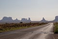 View of Monument Valley on a sunny moning on the Highway 163 near the border of Arizona and Utah in Navajo Nation Reservation in Royalty Free Stock Photo
