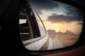 View on Monument Valley, Utah, from car mirror at Forrest Gump point Royalty Free Stock Photo