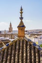 View of the monuments of the Sevillian city of Ecija with its typical roofs of Arab origin and spectacular decoration.