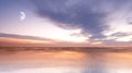 View of the moon rising over the sea with a cloudy sky above the horizon at night. Calm ocean water at the Torrey Pines Royalty Free Stock Photo