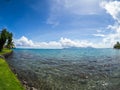 View of Moorea Island from Intercontinental Resort and Spa Hotel in Papeete, Tahiti, French Polynesia