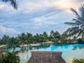 View of Moorea Island from Intercontinental Resort and Spa Hotel in Papeete, Tahiti, French Polynesia