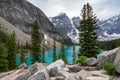 View of Moraine Lake from the Rockpile trail in Banff National Park Canada, in the Canadian Rockies