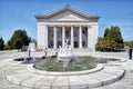 A view of the Moranbong Theatre and fountain. Pyongyang, DPRK - North Korea.