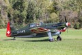 View of Morane-Saulnier M.S.406 fighter aircraft on the grass in Aerodrome Epagny Royalty Free Stock Photo