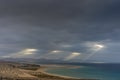 View in the morning on the coast of Risco del Paso on Fuerteventura with sunbeams