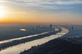 View in morning light to Vienna with river Danube Royalty Free Stock Photo