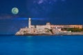 View of Morro Castle from the Malecon on a full moon