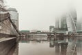 The view of the Moscow City buildings and bridge from the Taras Shevchenko embankment. Photo was taken in sunny winter Royalty Free Stock Photo