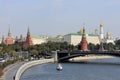 View of The Moscow Kremlin, fortified complex seen from Moskva river, Russia