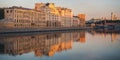 View of the Moscow towers and cathedrals and reflections on the Moscow River in an early sunny golden morning Royalty Free Stock Photo
