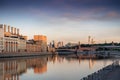 View of the Moscow towers and cathedrals and reflections on the Moscow River in an early sunny golden morning Royalty Free Stock Photo