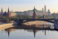 View of Moscow Kremlin and Moskva river embankment in sunny spring morning Royalty Free Stock Photo