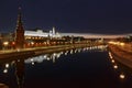 View of Moscow Kremlin at night from the Bol`shoy Kamennyy bridge Royalty Free Stock Photo