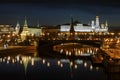 View of Moscow Kremlin at night from the Patriarshiy bridge Royalty Free Stock Photo