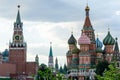 View of the Moscow Kremlin, the Spasskaya Tower and St. Basil`s Cathedral Royalty Free Stock Photo