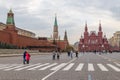 View of the Moscow Kremlin, State Historical Museum and Lenin`s Mausoleum on the Red Square, Russia. Royalty Free Stock Photo