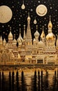 A view of the Moscow with the Kremlin in style of Gustav Klimt