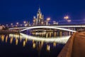 View of Moscow at night, the Bolshoy Ustinsky bridge and a high-rise building on the Kotelnicheskaya embankment.