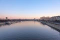 View of the Moscow river and embankments in spring at sunset