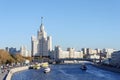 View of Moscow river and Stalin`s high-rise building Royalty Free Stock Photo