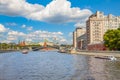 View on the Moscow river, summer urban cityscape