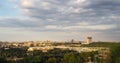 The view on Moscow from Sparrow hills Vorobyovy Gory. Luzhniki Metro Bridge, Building of Russian Academy of Sciences, sports Royalty Free Stock Photo