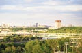 The view on Moscow from Sparrow hills Vorobyovy Gory. Luzhniki Metro Bridge, Building of Russian Academy of Sciences, sports Royalty Free Stock Photo