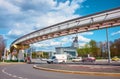 View of Moscows only overhead monorail line, cityscape: Moscow, Russia - May 07, 2021 Royalty Free Stock Photo