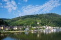 View on Mosel river, hills with vineyards and old town Traben-Trarbach, Germany Royalty Free Stock Photo