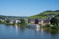 View on Mosel river, hills with vineyards and old town Traben-Trarbach, Germany Royalty Free Stock Photo