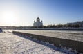 View of the Moskva River and the Christ the Savior Cathedral winter day, Moscow, Russia Royalty Free Stock Photo