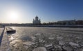 View of the Moskva River and the Christ the Savior Cathedral winter day, Moscow, Russia Royalty Free Stock Photo