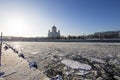 View of the Moskva River and the Christ the Savior Cathedral winter day, Moscow, Russia Royalty Free Stock Photo