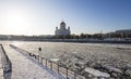 View of the Moskva River and the Christ the Savior Cathedral winter day, Moscow, Russia Royalty Free Stock Photo