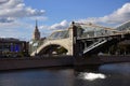 View of the Moskva river embankment in Moscow. The Ukraine hotel