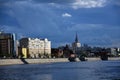 View of the Moskva river embankment in Moscow. The Ukraine hotel