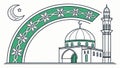 View of Mosque Through Arch Window Vector, vector design Generative AI Royalty Free Stock Photo