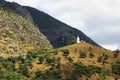 View of the Mosque Bouzaafer known sa Spanish near mountains in Chefchaouen Chaouen, Morocco. Its the best view point of the