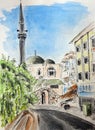 View of a mosque on a city street in Alanya, Antalia, Turkey Royalty Free Stock Photo