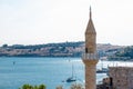 View of Mosque minaret Aerial view of Bodrum harbor Royalty Free Stock Photo