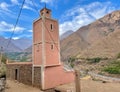 View of mosque in typical Berber village in the High Atlas Mountains. Imlil valley, Morocco.