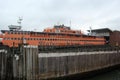 View of the most emblematic buildings and skyscrapers of Manhattan (New York). Staten Island Ferry Royalty Free Stock Photo