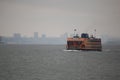 View of the most emblematic buildings and skyscrapers of Manhattan (New York). Staten Island Ferry Royalty Free Stock Photo