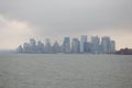 View of the most emblematic buildings and skyscrapers of Manhattan (New York). Staten Island Ferry Royalty Free Stock Photo