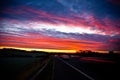 View from motorway with beautiful evening sunset