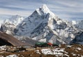View of mount Ama Dablam and mountain view lodge