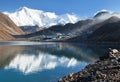 View of mount Cho Oyu mirroring in Gokyo lake Royalty Free Stock Photo