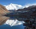 View of mount Cho Oyu mirroring in Gokyo lake Royalty Free Stock Photo